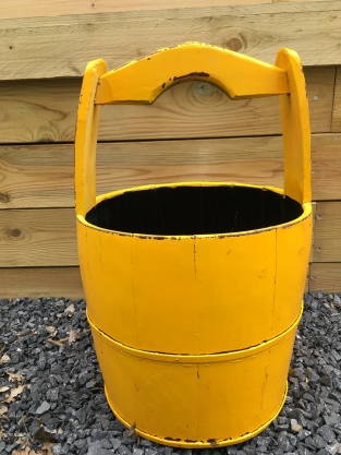 Vintage Wooden Bucket - Yellow - Height 60 cm